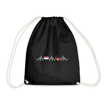 Syria Germany flag heart coat of arms heartbeat - Drawstring Bag - black - Front