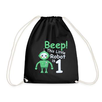 Birthday Shirt 1 Year Robot baby Boy Girls - Drawstring Bag - black - Front