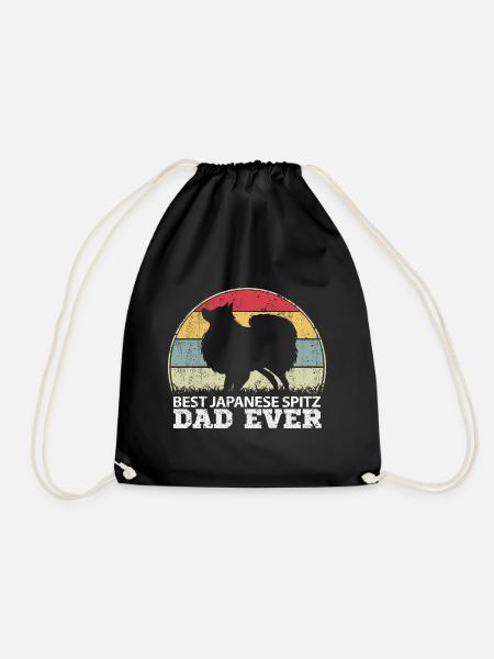 Japan Japanese Japanese Spitz Dog Dad Papa - Drawstring Bag - black