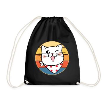Drôle mignon Kawaii chat visage rétro coucher de soleil - Sac de sport léger - noir - Devant
