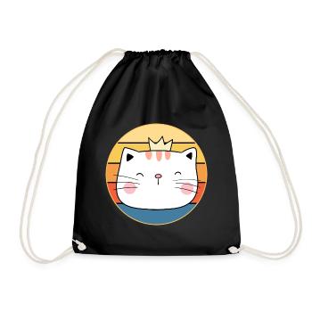 Lustiges süßes Kawaii Katzengesicht Retro Sonnenuntergang - Turnbeutel - Schwarz - Vorne