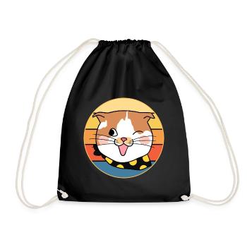Drôle mignon Kawaii Cat Face Rétro Coucher de soleil - Sac de sport léger - noir - Devant