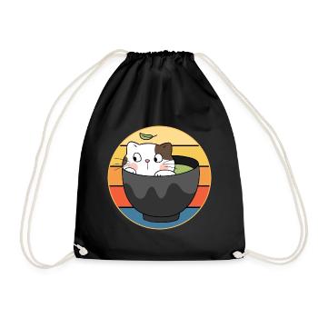 Drôle mignon Kawaii Cat Face Rétro Coucher de soleil - Sac de sport léger - noir - Devant
