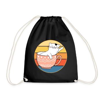 Drôle mignon Kawaii Cat Face Rétro Coucher de soleil - Sac de sport léger - noir - Devant