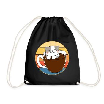 Drôle mignon Kawaii Cat Face Rétro Coucher de soleil - Sac de sport léger - noir - Devant