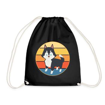 Drôle Kawaii Mignon Husky Dog Vintage Retro Sunset - Sac de sport léger - noir - Devant
