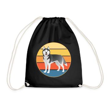 Drôle Kawaii Mignon Husky Dog Vintage Retro Sunset - Sac de sport léger - noir - Devant
