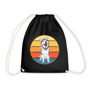 Drôle Kawaii Mignon Husky Dog Vintage Retro Sunset - Sac de sport léger - noir - Devant
