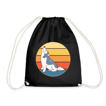 Funny Kawaii Cute Husky Dog Vintage Retro Sunset - Drawstring Bag - black - Front