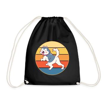 Drôle Kawaii Mignon Husky Dog Vintage Retro Sunset - Sac de sport léger - noir - Devant