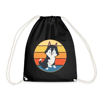 Drôle Kawaii Mignon Husky Dog Vintage Retro Sunset - Sac de sport léger - noir - Devant