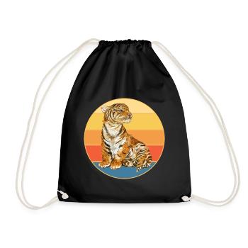 Tiger Big Cat Vintage Retro Sonnenuntergang - Turnbeutel - Schwarz - Vorne