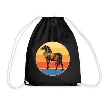 Tier Pferd Vintage Retro Sonnenuntergang - Turnbeutel - Schwarz - Vorne