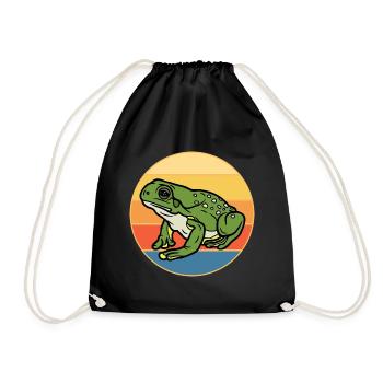 Niedlicher Frosch Vintage Retro Sonnenuntergang Tierliebhaber - Turnbeutel - Schwarz - Vorne