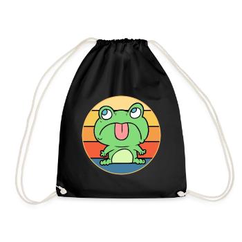 Niedlicher Frosch Vintage Retro Sonnenuntergang Tierliebhaber - Turnbeutel - Schwarz - Vorne