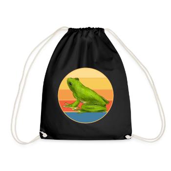 Niedlicher Frosch Vintage Retro Sonnenuntergang Tierliebhaber - Turnbeutel - Schwarz - Vorne