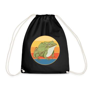 Niedlicher Frosch Vintage Retro Sonnenuntergang Tierliebhaber - Turnbeutel - Schwarz - Vorne
