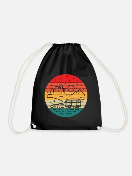 Retro Camper Bus Caravan Vintage Camper Graphic - Drawstring Bag - black
