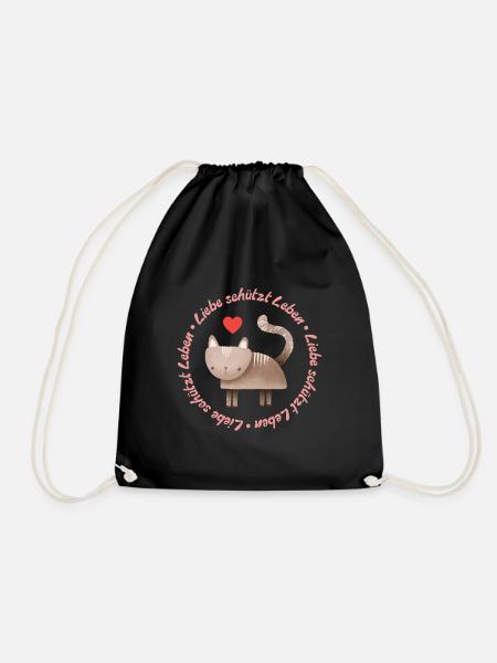 Love protects life – cat - Drawstring Bag - black