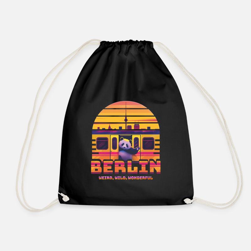 Berlin S-Bahn Vibes – 80er Retro-Sunset-Stil - Turnbeutel - Schwarz