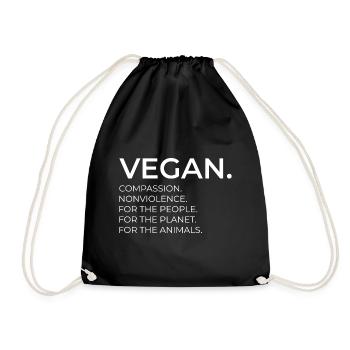 Veganer Vegan Fleischfrei Frieden Spruch Geschenk - Turnbeutel - Schwarz - Vorne