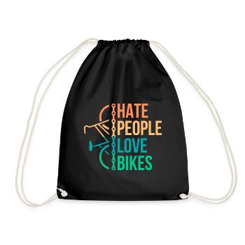 Hate people love bikes Bicycle Gift - Drawstring Bag - black - Front