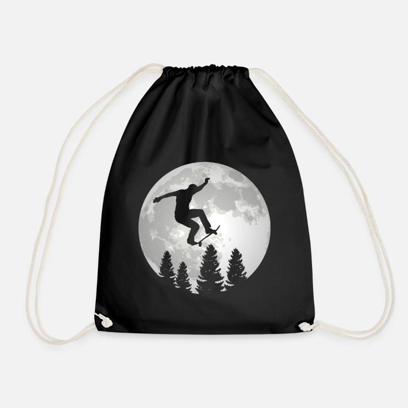 Skater Boy SkateboardSkateboarder Moon Skating - Drawstring Bag - black