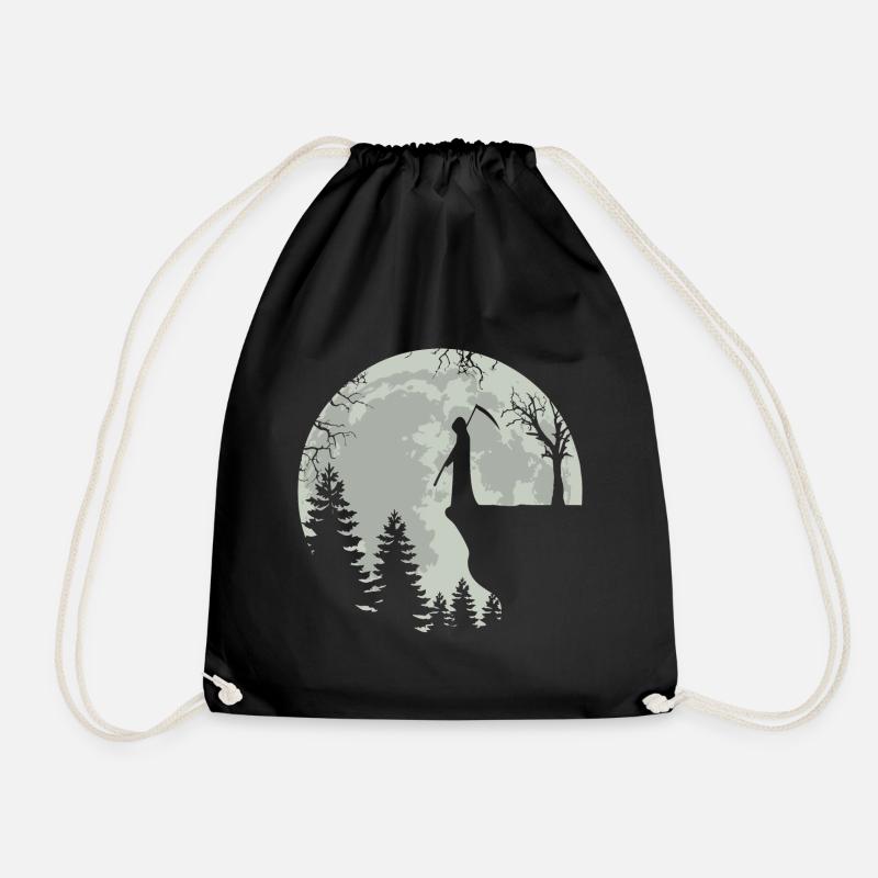 Skeleton Full Moon Grim Reaper - Drawstring Bag - black