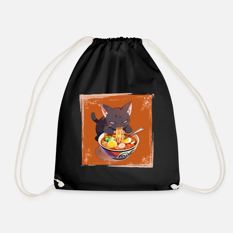 Katze isst Ramen - Turnbeutel - Schwarz
