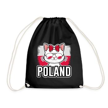 Polen Katze Fußball Katzenliebhaber - Turnbeutel - Schwarz - Vorne
