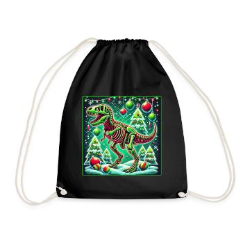 Dino Weihnachten T-Rex Weihnachtsbaum - Turnbeutel - Schwarz - Vorne