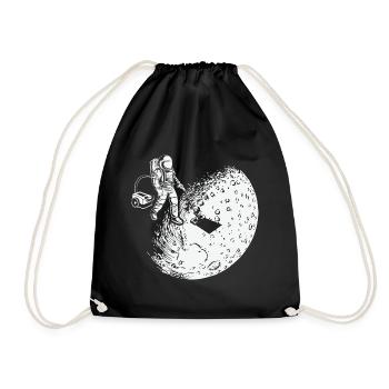 Space Astronaut Vacuum Cleaner Vacuuming Moon - Drawstring Bag - black - Front