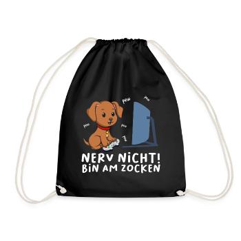 Bin am Zocken Gaming Labrador Hund - Turnbeutel - Schwarz - Vorne
