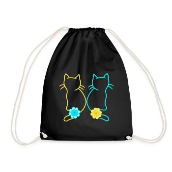 Cat Spring Flower Cats Retro Vintage 80s - Drawstring Bag - black - Front