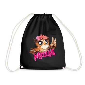 KAROLINE - Beau prénom de fille avec un joli hibou - Sac de sport léger - noir - Devant