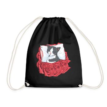 Cat Roses Sleeping Cats Kitten Good Night - Drawstring Bag - black - Front
