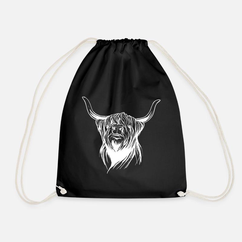 Cow Scottish Highland Cattle Gift Farmer - Drawstring Bag - black