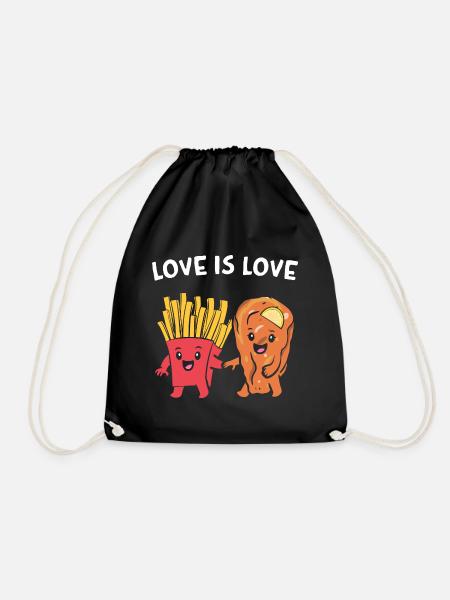 Schnitzel mit Pommes Love Is Love Valentinstag - Turnbeutel - Schwarz