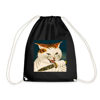 Catana - Japanese Ukiyo-E Style Painting - Drawstring Bag - black - Front