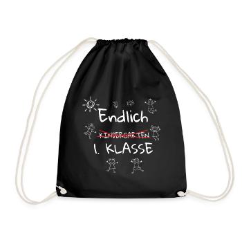 Endlich 1. Klasse Schulkind Einschulung - Turnbeutel - Schwarz - Vorne