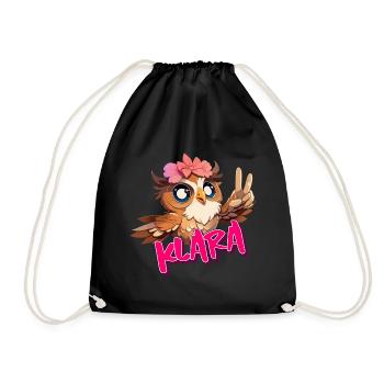 KLARA - Beau nom de fille avec hibou mignon - Sac de sport léger - noir - Devant