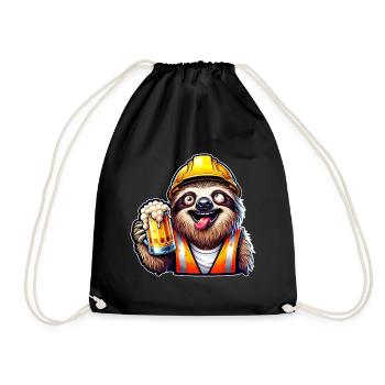 Sloth Construction Worker With Beer Drunk Funny - Drawstring Bag - black - Front