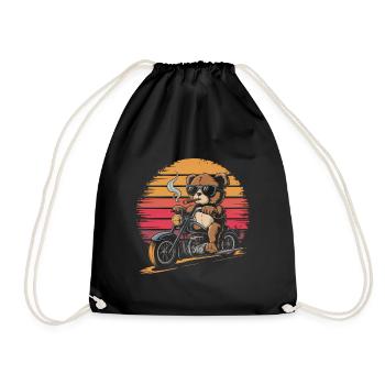 Ours en peluche avec des lunettes de soleil chevauche une moto vintage - Sac de sport léger - noir - Devant
