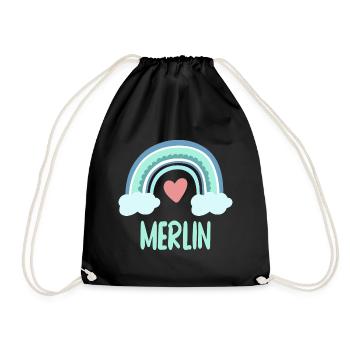 Merlin Name Rainbow Baby - Drawstring Bag - black - Front