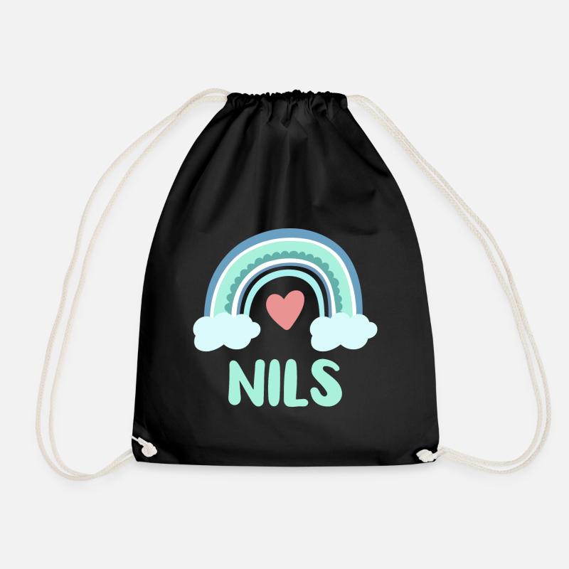 Nils Name Regenbogen Baby - Turnbeutel - Schwarz