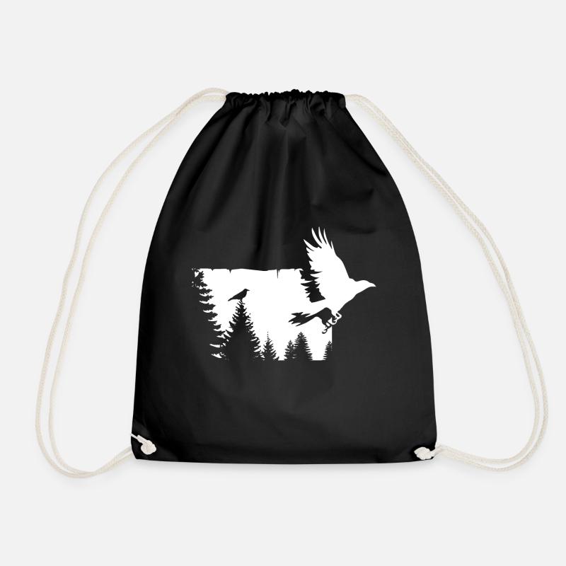 Crow in the Tree 2 - Shirt - Gift - Drawstring Bag - black