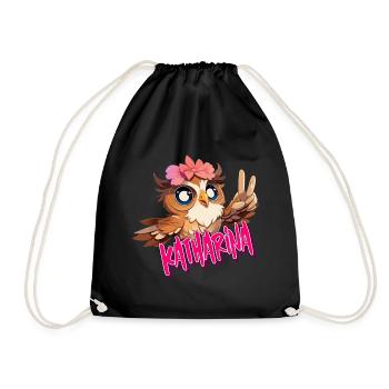 KATHARINA - Beautiful girl name with cute OWL - Drawstring Bag - black - Front