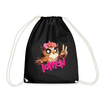 KATRIN - Beautiful girl name with cute OWL - Drawstring Bag - black - Front