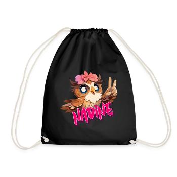 NADINE - Beautiful Girl Name with Cute OWL - Drawstring Bag - black - Front