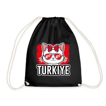 Türkei Katze Fußball Katzenliebhaber - Turnbeutel - Schwarz - Vorne